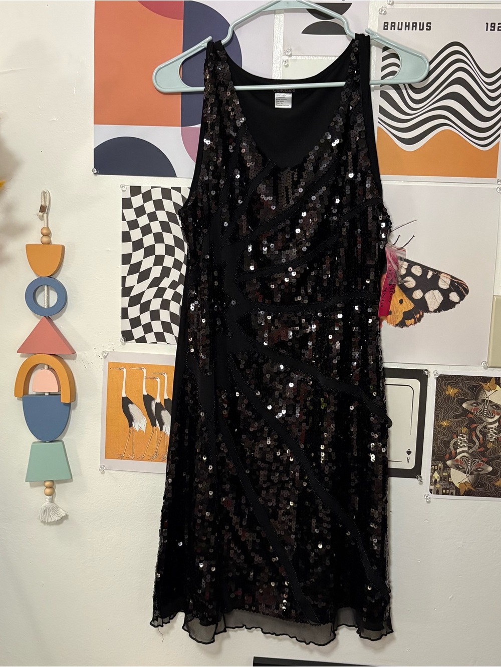 Pink Dot Collection Black Sequin Beaded Midi Dress NWT XL